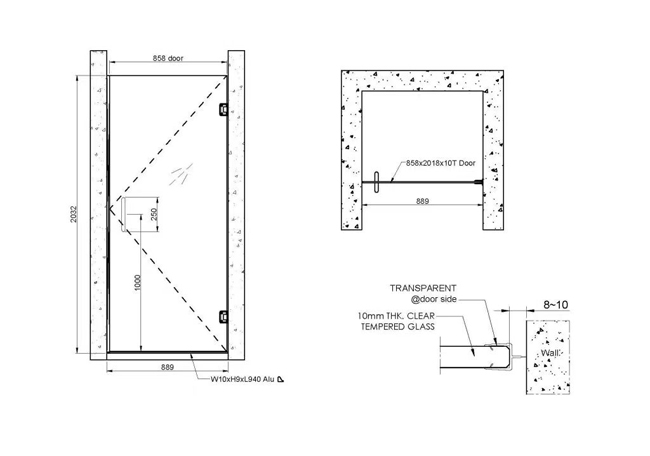 hinged glass door cad drawing