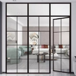 Steel Look Aluminum Glass Swing Door with Transom